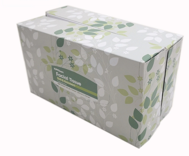 Boxed recycled pulp facial tissue